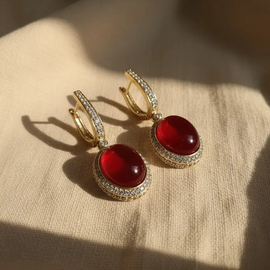 Venta Flash Vintage Pendientes Aros Gema Ed. Limitada Rojo