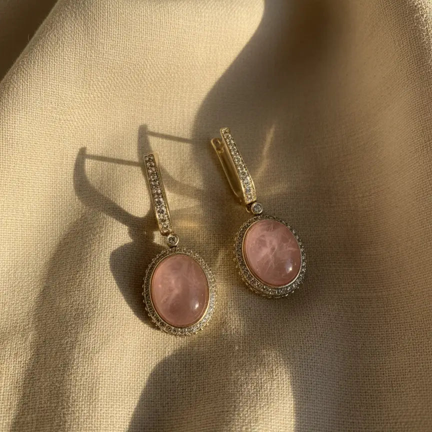 Venta Flash Vintage Pendientes Aros Gema Ed. Limitada Rosa