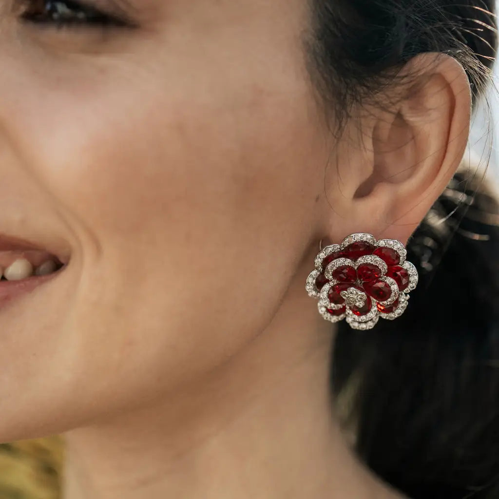 Venta Flash Vintage Pendientes Eclara Desmontables Ed. Limitada Plata Shine Rojo
