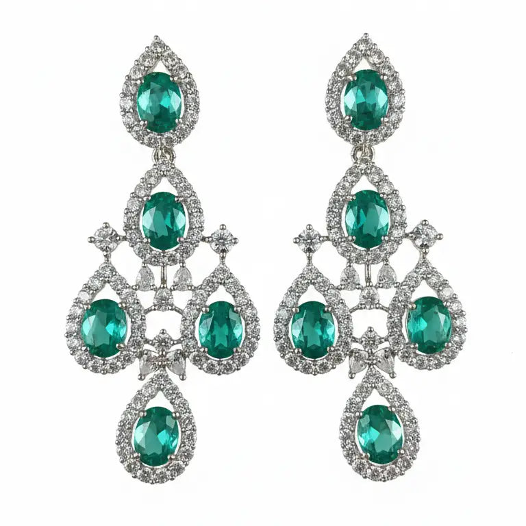 Venta Flash Vintage Pendientes Lujosa Ed. Limitada Plata Verde