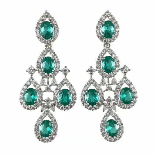 Venta Flash Vintage Pendientes Lujosa Ed. Limitada Plata Verde