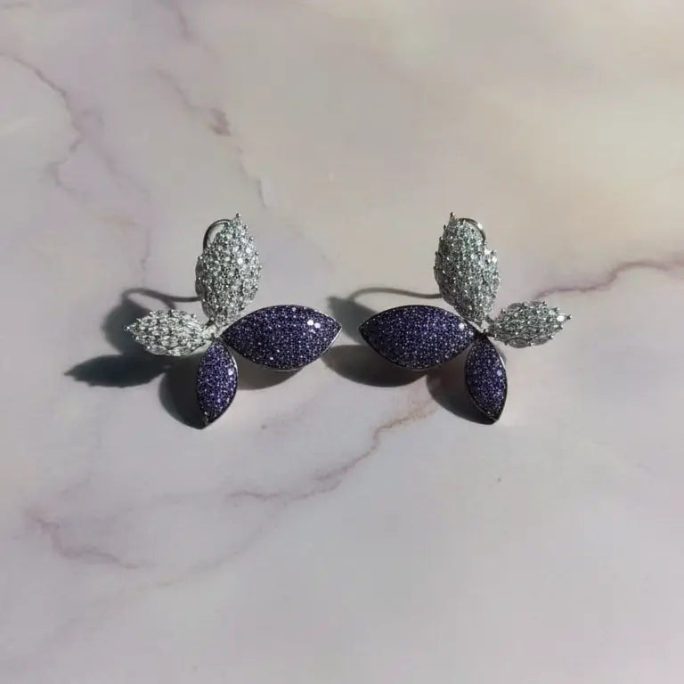 Venta Flash Vintage Pendientes Mariposa Ed. Limitada Plata Shine y Morado