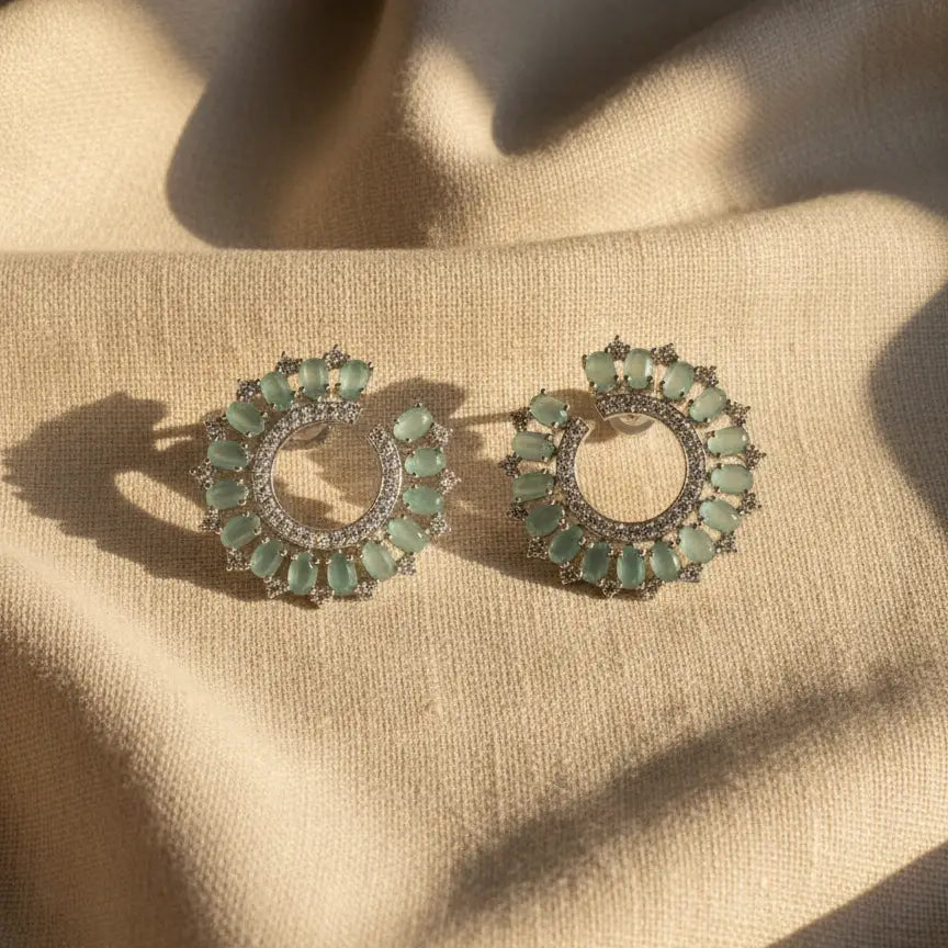 Venta Flash Vintage Pendientes Radiosa Ed. Limitada Plata Verde agua