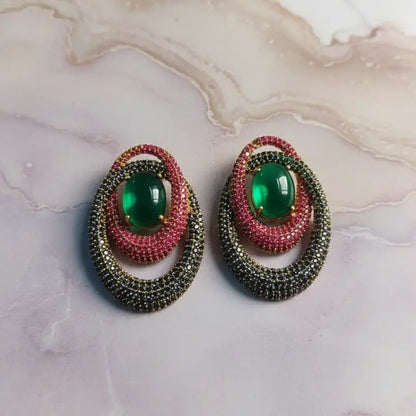 Venta Flash Vintage Pendientes Órbita Ed. Limitada Verde y Rubí