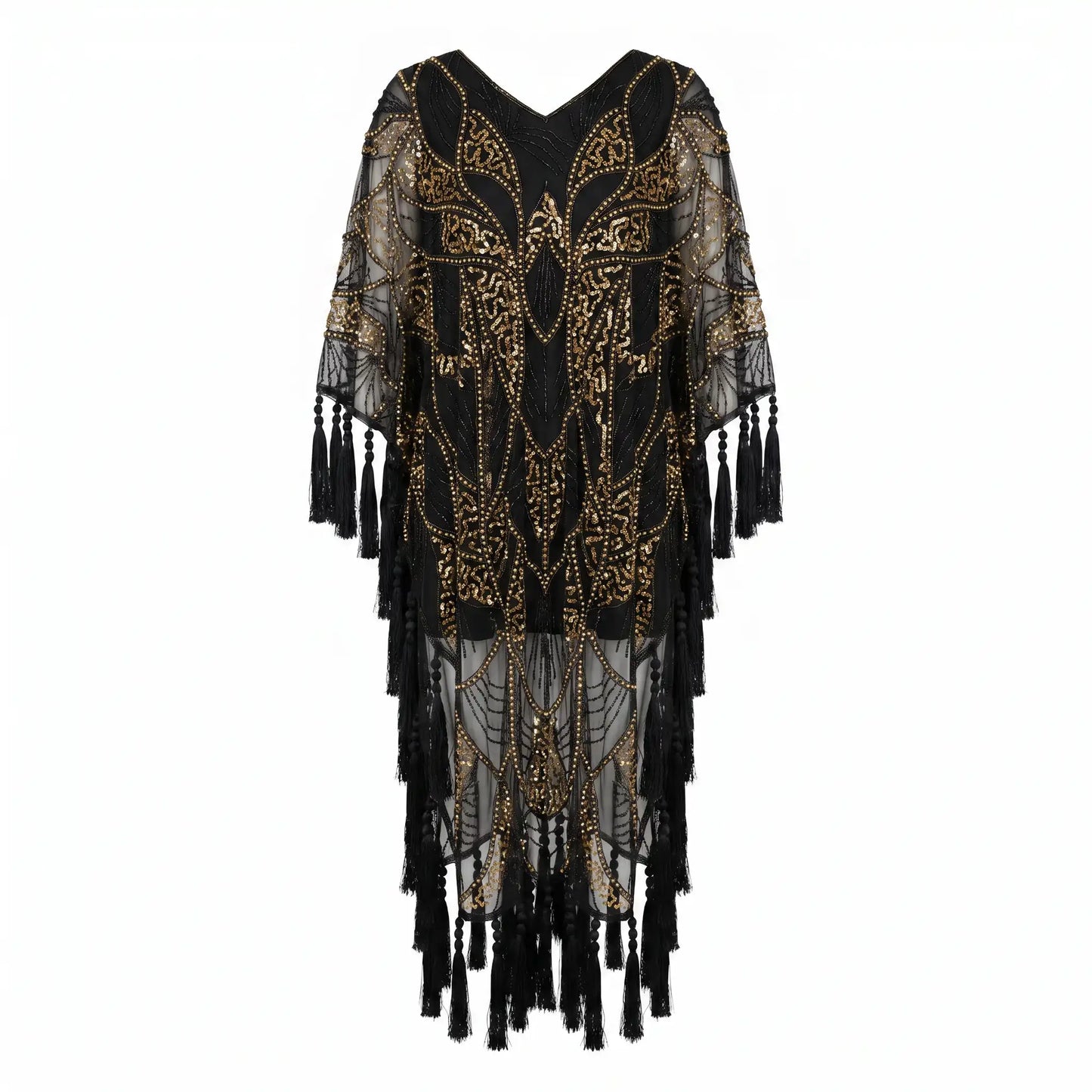 Vestido Kaftán Azabache Negro y Dorado