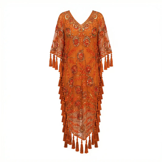 Yasmin Orange Jewel Kaftan Dress