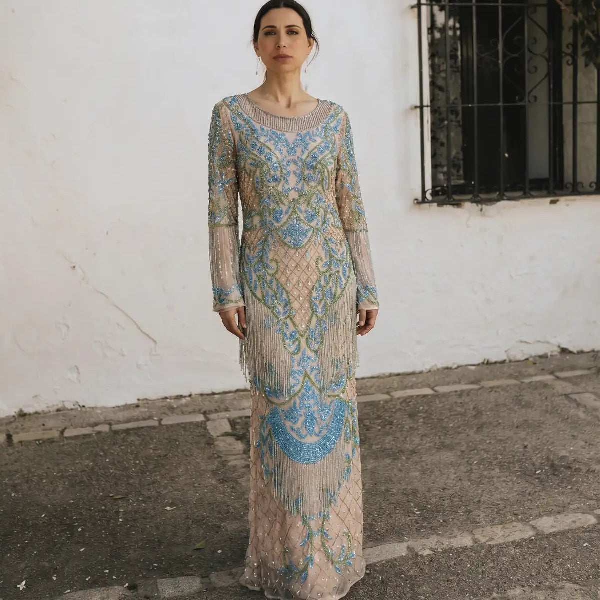 Long Jewel Dress in Pink, Blue and Green