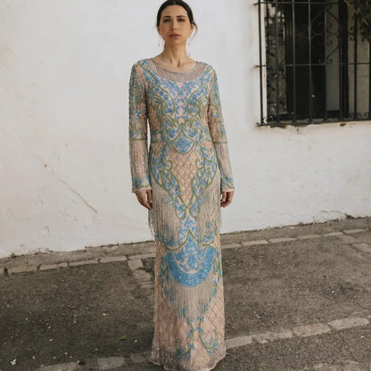 Long Jewel Dress in Pink, Blue and Green