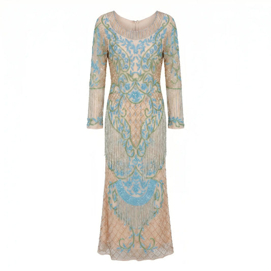 Long Jewel Dress in Pink, Blue and Green