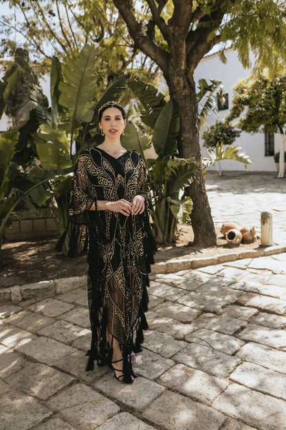 Vestido Kaftán Azabache Negro y Dorado