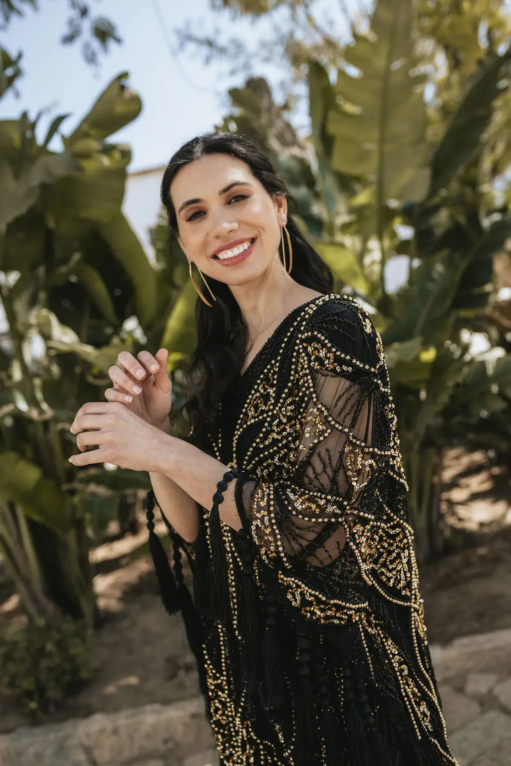Vestido Kaftán Azabache Negro y Dorado