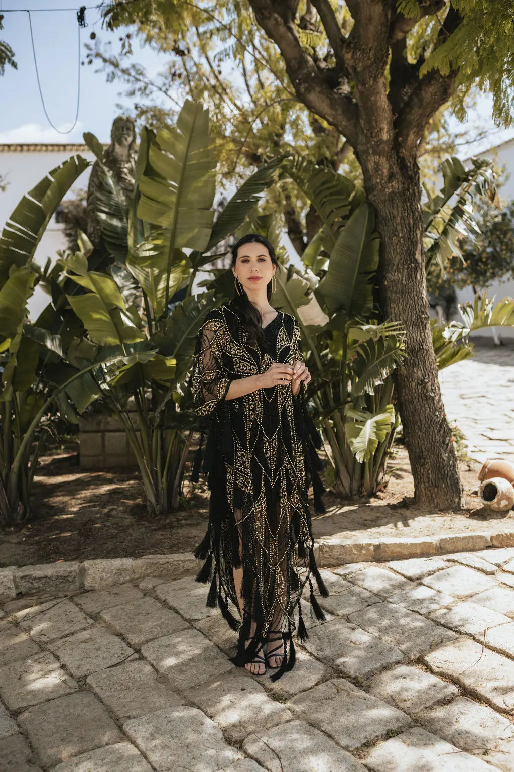 Vestido Kaftán Azabache Negro y Dorado