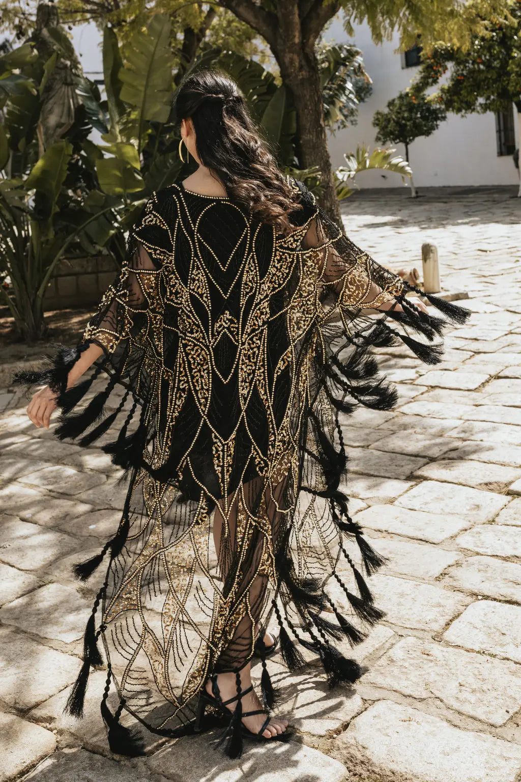Vestido Kaftán Azabache Negro y Dorado