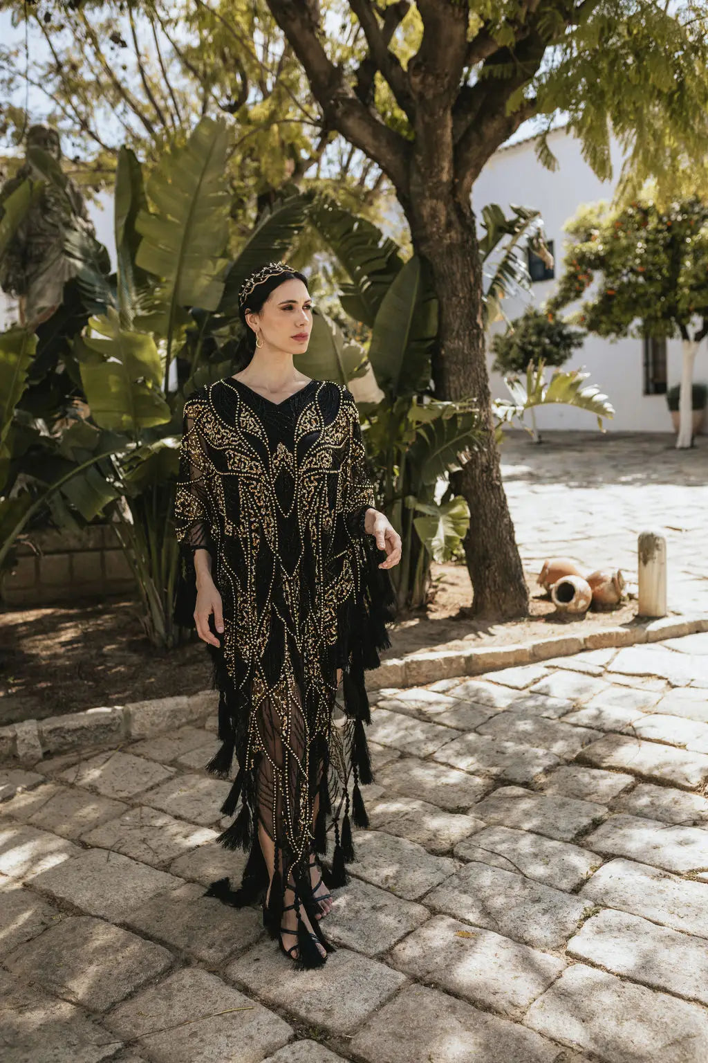 Vestido Kaftán Azabache Negro y Dorado