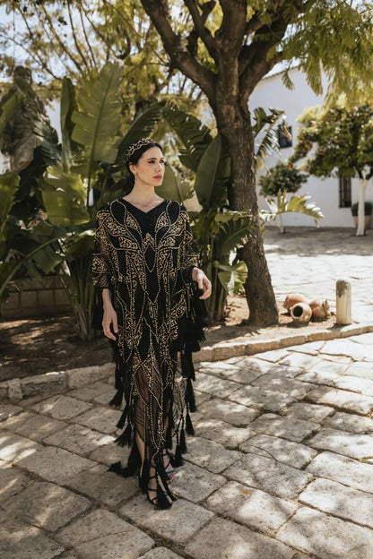 Vestido Kaftán Azabache Negro y Dorado