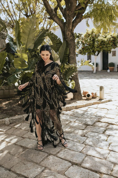 Vestido Kaftán Azabache Negro y Dorado