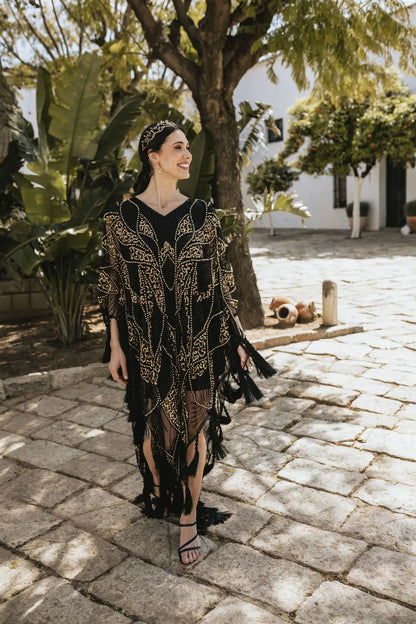 Vestido Kaftán Azabache Negro y Dorado