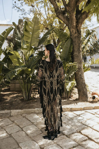 Vestido Kaftán Azabache Negro y Dorado