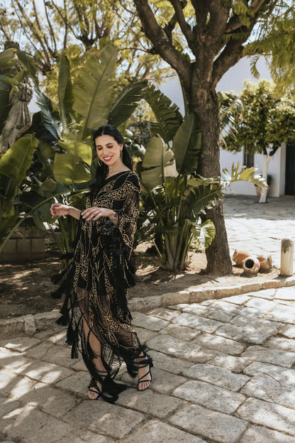 Vestido Kaftán Azabache Negro y Dorado