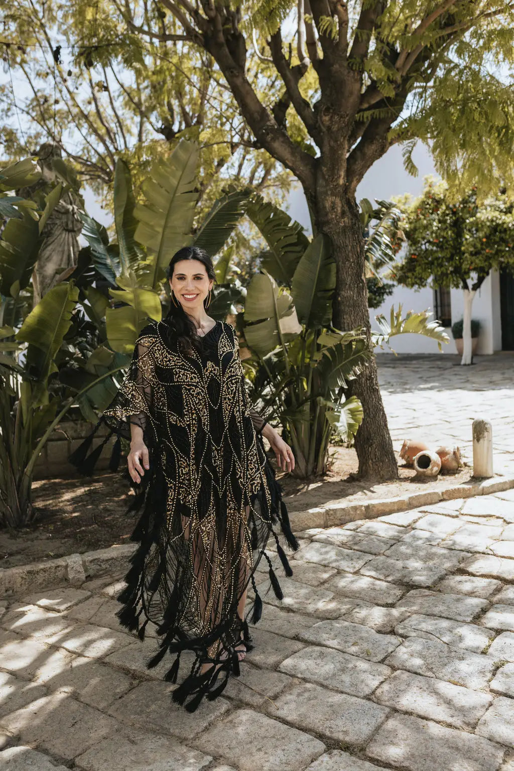 Vestido Kaftán Azabache Negro y Dorado