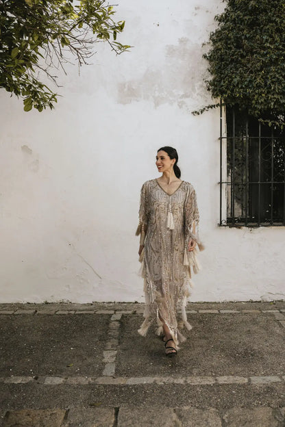 Light Taupe Medici Kaftan Dress