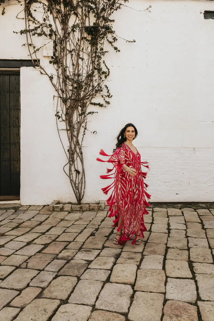 Vestido Kaftan Joya Yasmin Rojo fresa
