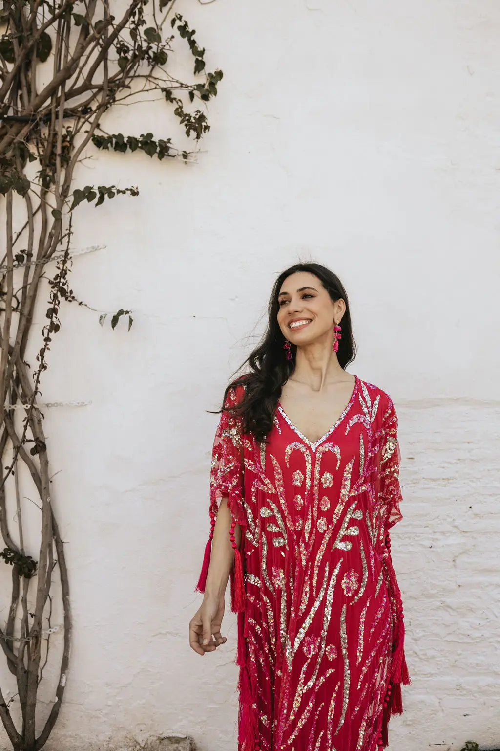 Vestido Kaftan Joya Yasmin Rojo fresa