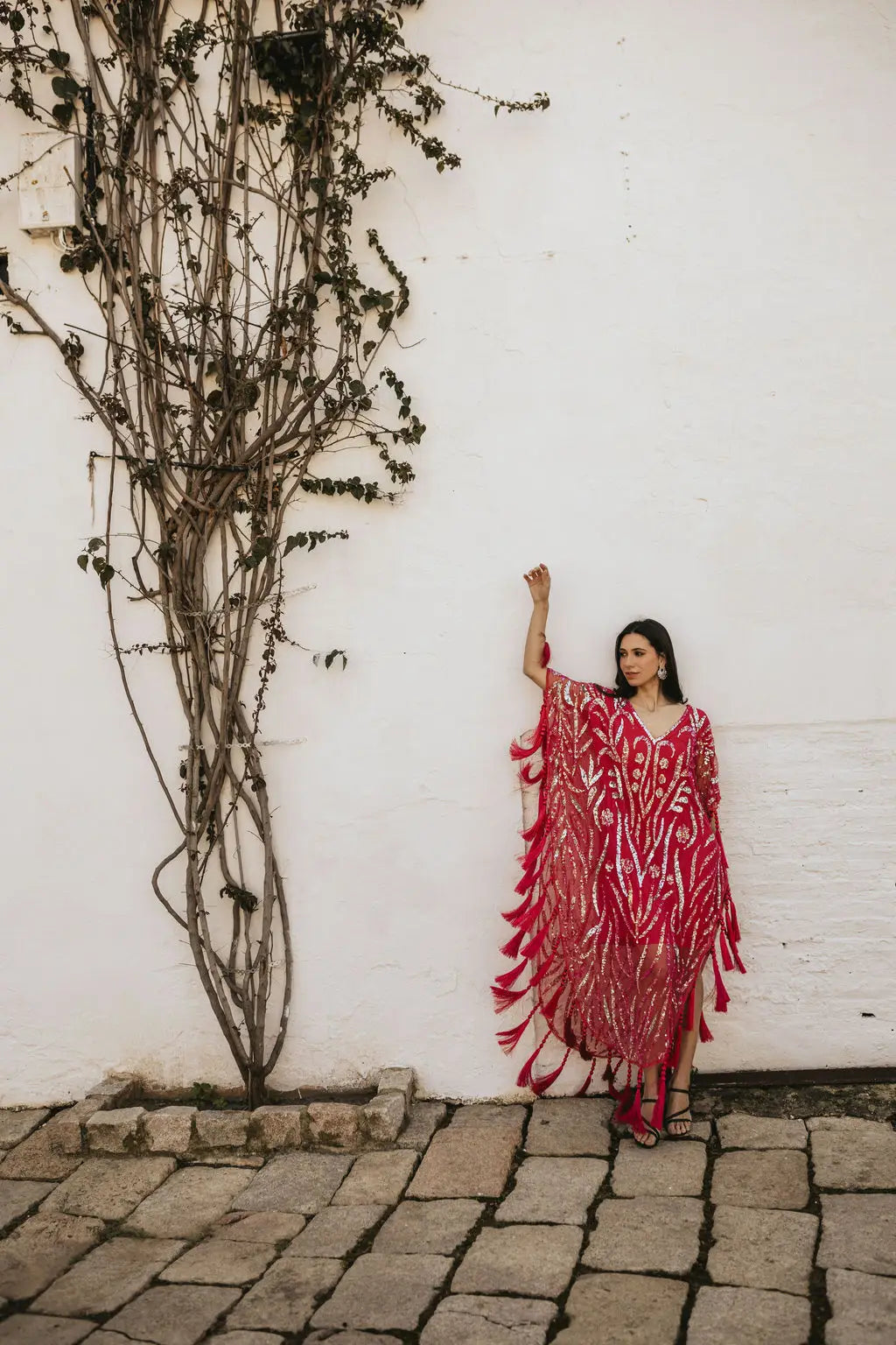 Vestido Kaftan Joya Yasmin Rojo fresa