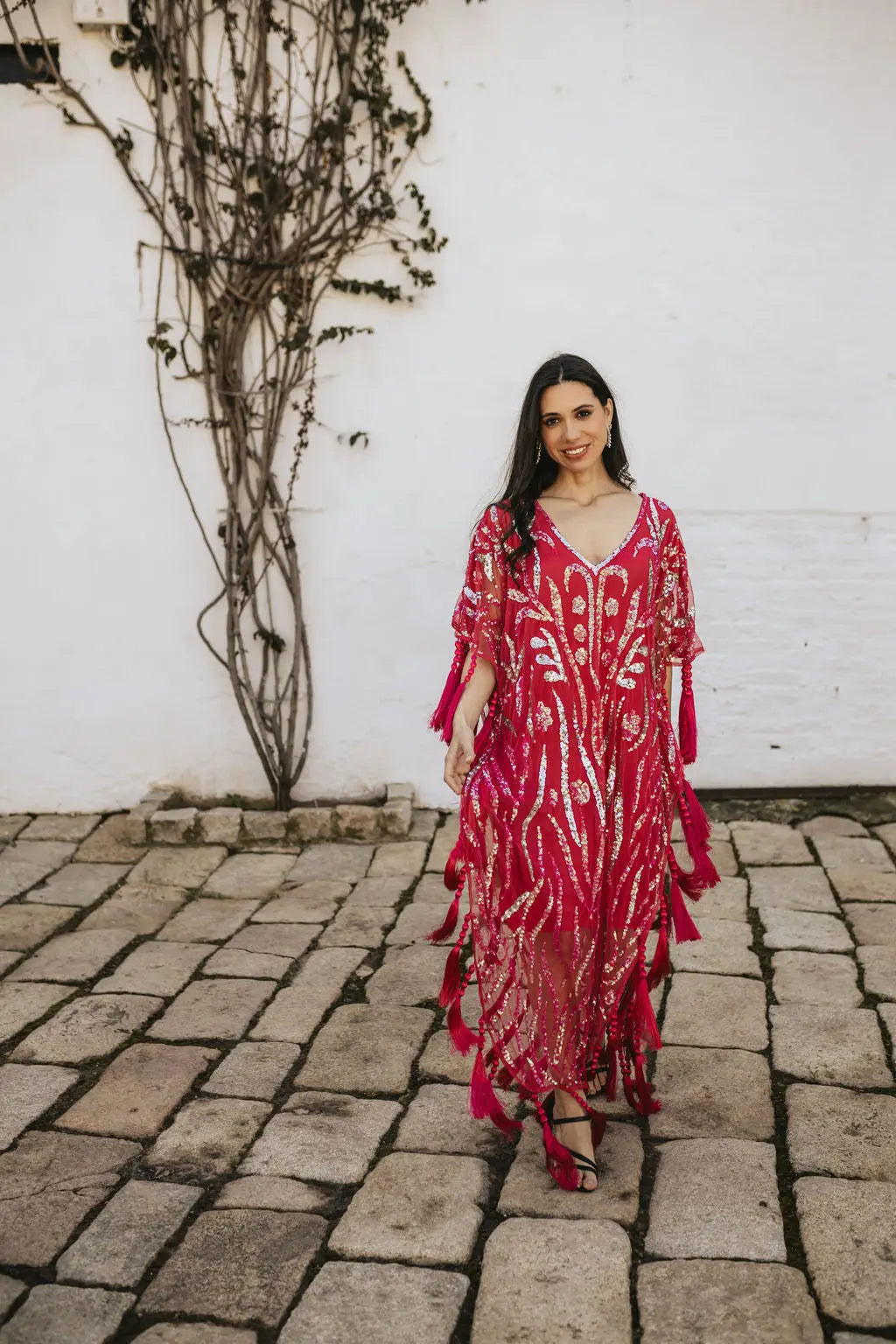 Vestido Kaftan Joya Yasmin Rojo fresa