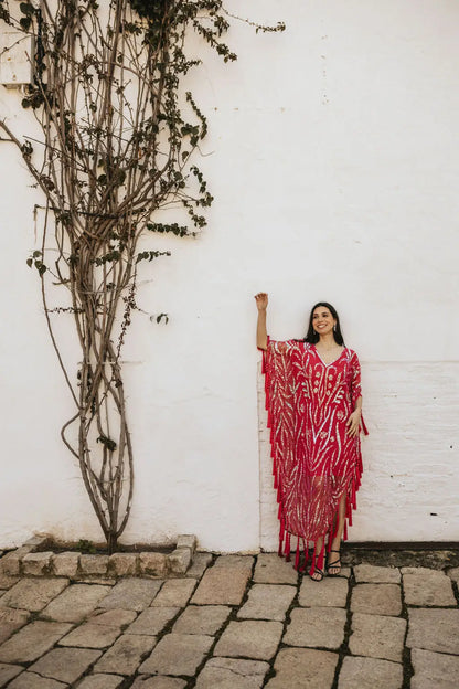 Vestido Kaftan Joya Yasmin Rojo fresa