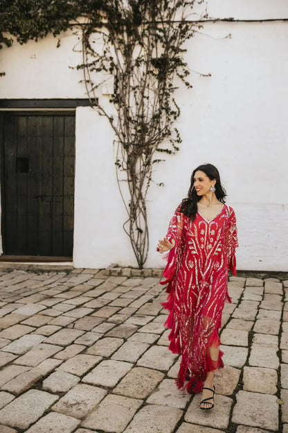Vestido Kaftan Joya Yasmin Rojo fresa