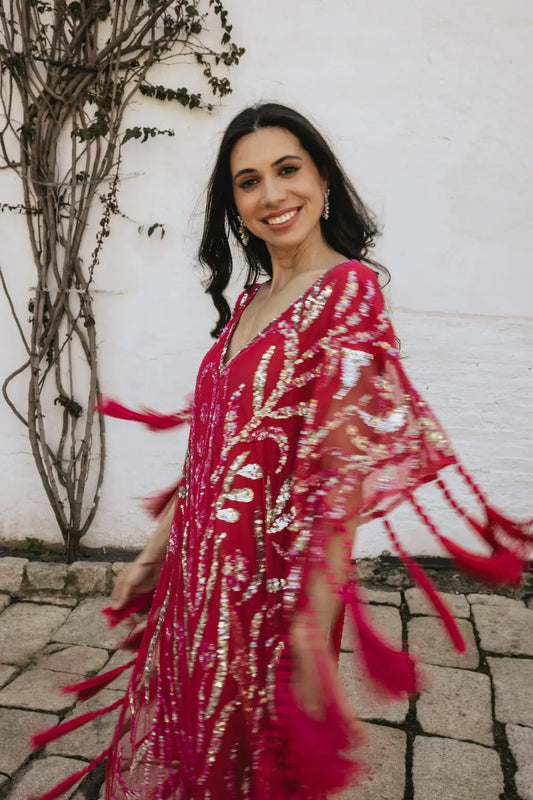 Vestido Kaftan Joya Yasmin Rojo fresa