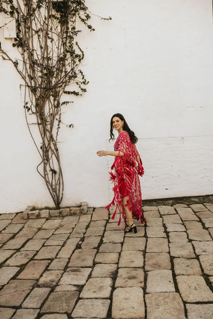 Vestido Kaftan Joya Yasmin Rojo fresa