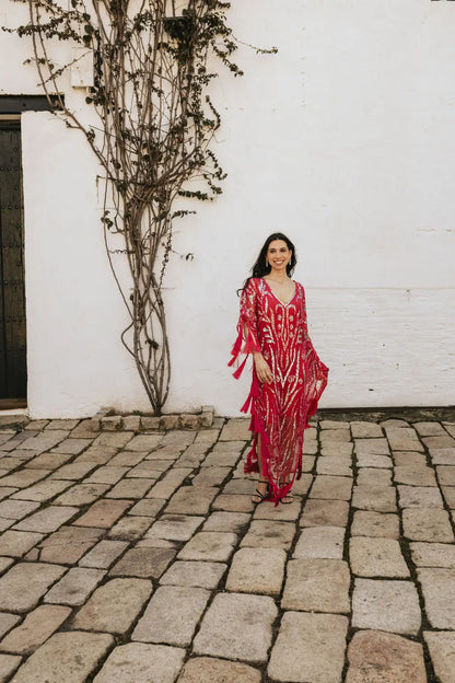 Vestido Kaftan Joya Yasmin Rojo fresa