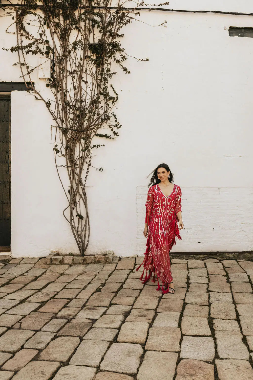 Vestido Kaftan Joya Yasmin Rojo fresa