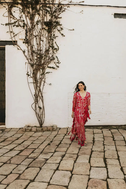 Vestido Kaftan Joya Yasmin Rojo fresa