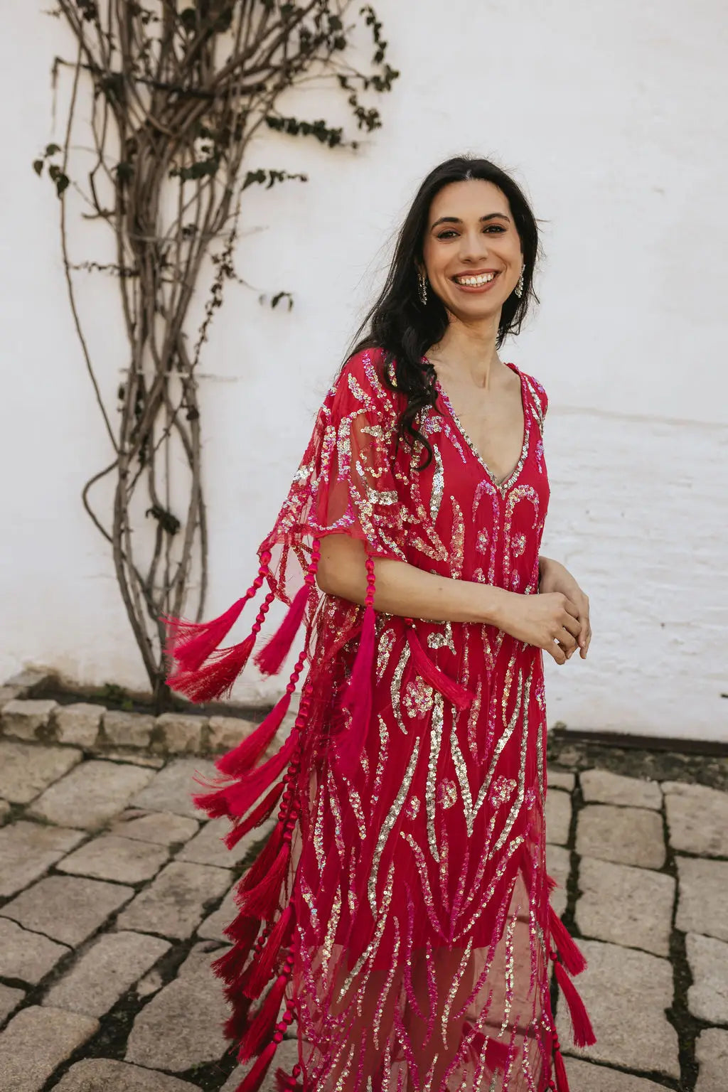 Vestido Kaftan Joya Yasmin Rojo fresa