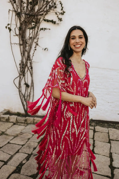 Vestido Kaftan Joya Yasmin Rojo fresa