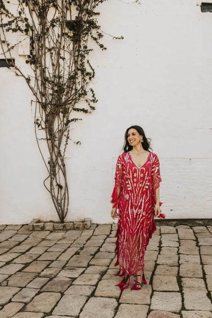 Vestido Kaftan Joya Yasmin Rojo fresa