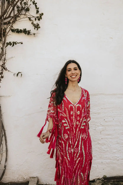 Vestido Kaftan Joya Yasmin Rojo fresa