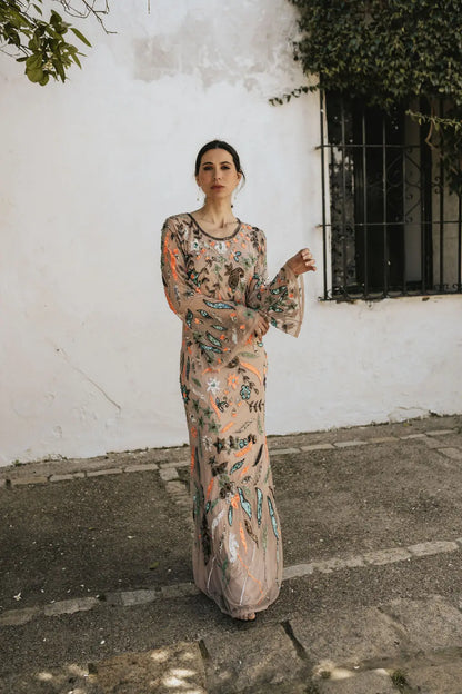 Vestido Liria Floral Rosa Empolvado Multicolor