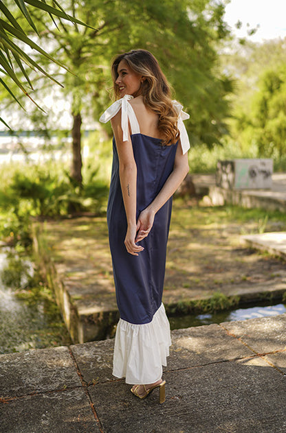 Vestido Bahía Azul y Blanco
