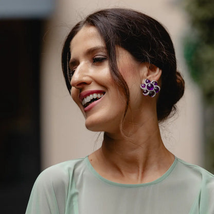 Vintage Pendientes Asian Plata Morado Amatista