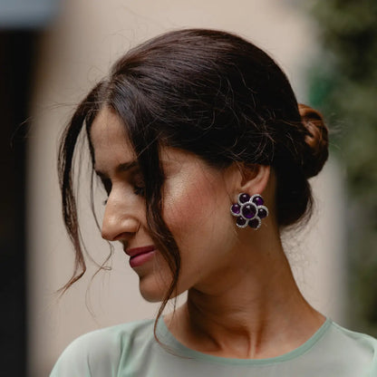 Vintage Pendientes Asian Plata Morado Amatista