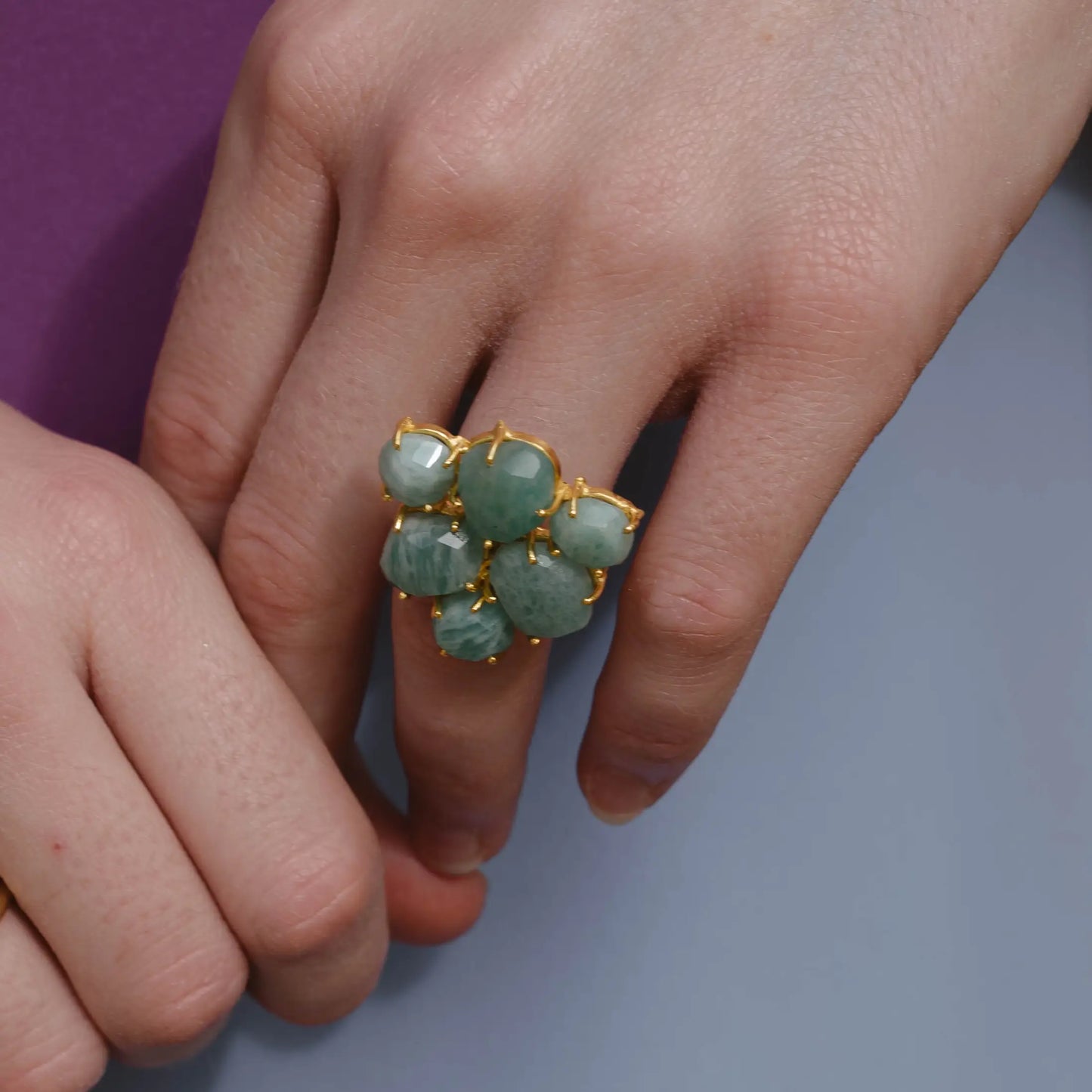 Anillo Mosaico Gaudí 6 Piedras Verde agua Amazonita