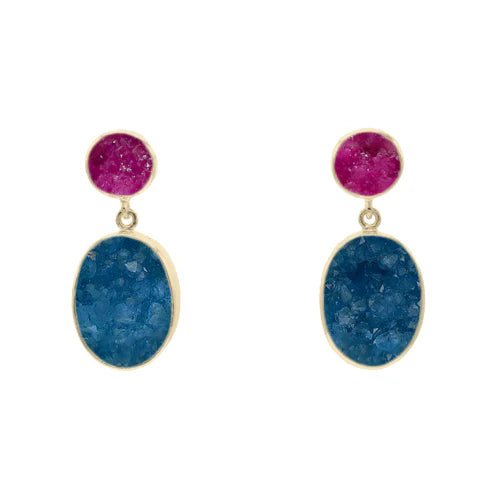 Pendientes Rupia Iconic Ed. Drusa Limitada Fucsia y Azul Turquesa