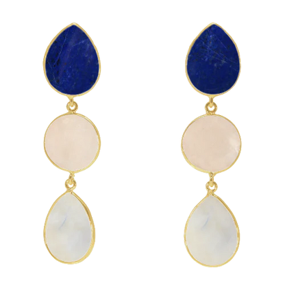 Pendientes Madame Ed. Limitada Azul Lapis, Crema y Piedra Lunar