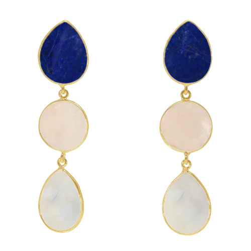 Pendientes Madame Ed. Limitada Azul Lapis, Crema y Piedra Lunar