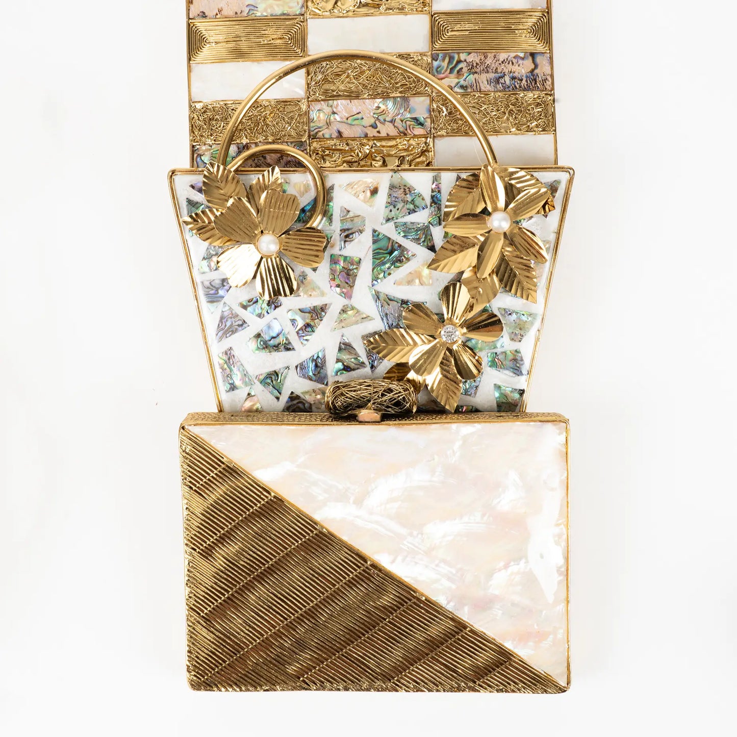 Clutch Deluxe Asa Teselas Abalone y Blanco