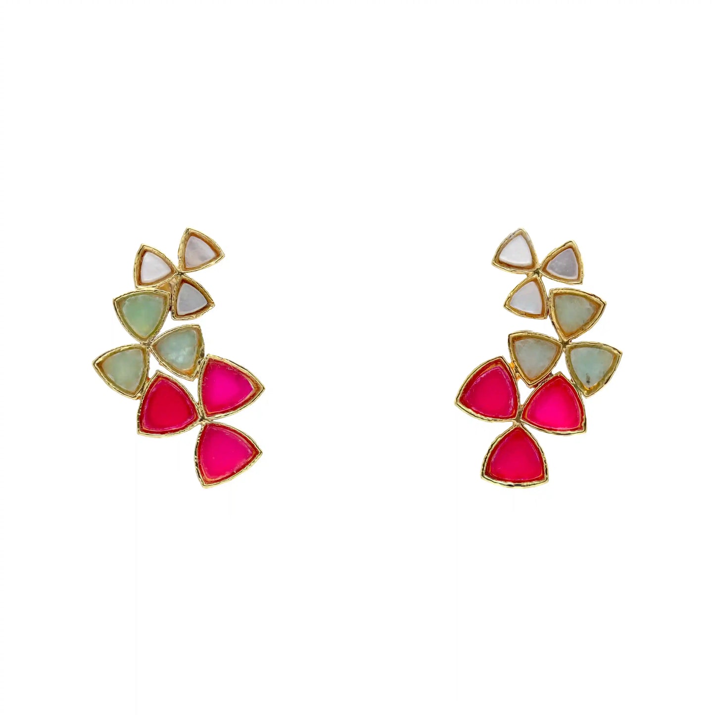 Pendientes Zinia Blanco, Verde agua y Fucsia